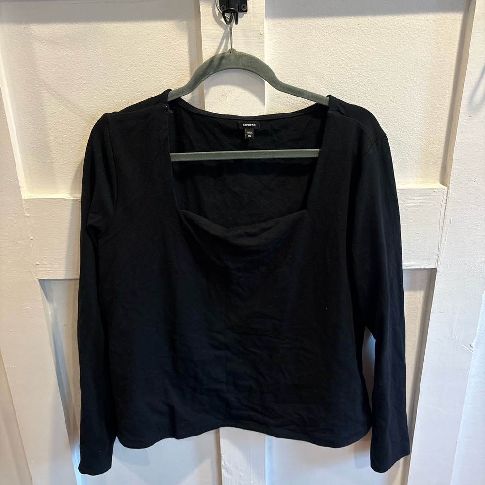 Express Black Long Sleeve Square Neck Top - Women's
